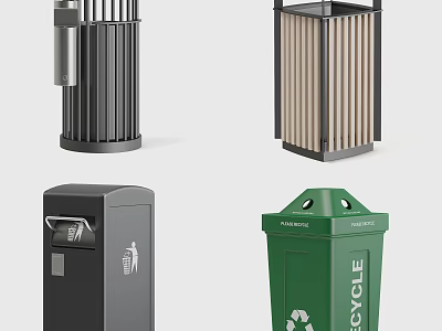 Public Facilities Different Types of Trash Bins with Metal and Plastic Designs for Waste Classification 3d model