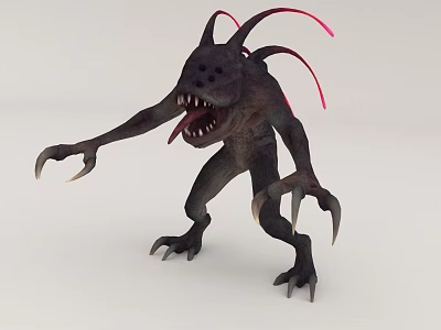 Fierce Monster Game Movie Character With Black Body Red Tentacles Sharp Claws And Open Mouth 3d model