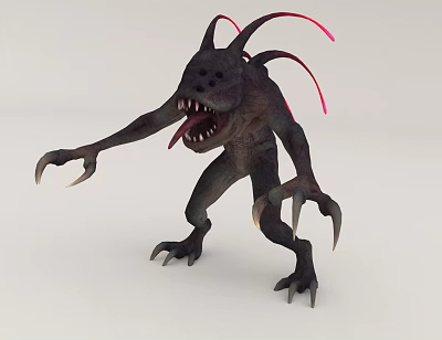Fierce Monster Game Movie Character With Black Body Red Tentacles Sharp Claws And Open Mouth 3d model