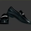 Black Leather Loafers With Shiny Surface And Metal Buckle For Formal Wear