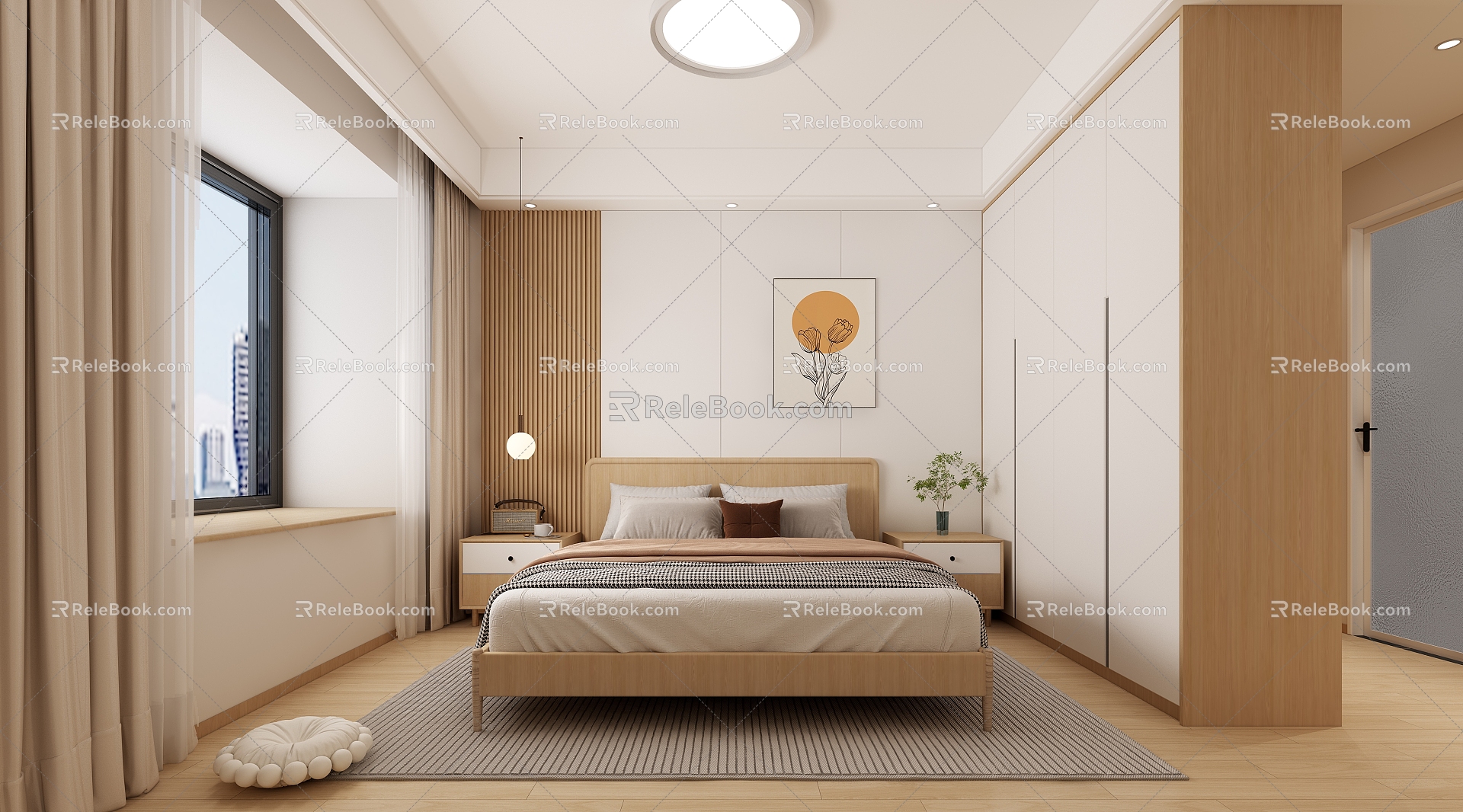 Modern master bedroom room black and white gray master bedroom room wardrobe chandelier ceiling lamp hanging picture master bedroom background wall bed toilet door 3d model