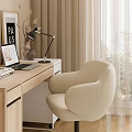 Modern Study Room With Wooden Desk Laptop Table Lamp And Comfortable Chair
