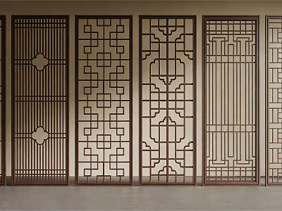 Chinese Traditional Wooden Room Dividers With Carved Geometric Patterns And Decorative Screens 3d model