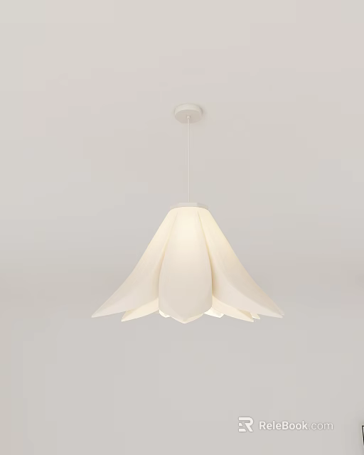 Modern White Petal Shaped Chandelier Hanging From Ceiling In Interior Space 3d model