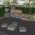 Scenic Gabion Wall Design With Trees Bench Gravel Ground And Themed Signboard