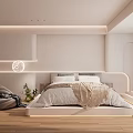 Modern Minimalist Bedroom Interior With Curved Headboard Soft Lighting And Wooden Floor