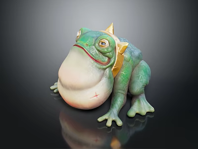 Green Plump Frog Game Movie Character With Golden Crown And Red Face Markings 3d model