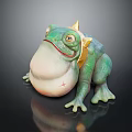 Green Plump Frog Game Movie Character With Golden Crown And Red Face Markings