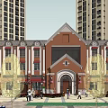 Modern Commercial Street With Tall Buildings Various Architectural Styles And Pedestrian Area