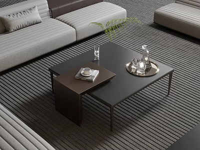 Modern Coffee Table With Tray Glass And Green Plant In Living Room 3d model