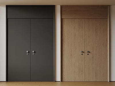Modern Black and Wooden Double Doors in Home Interior Design 3d model