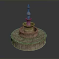 Ornamental Multi Tiered Stone Fountain Featuring Textured Base And Decorative Spire