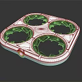 White Square Multi Compartment Tray With Four Black Circular Slots For Storage 3d model