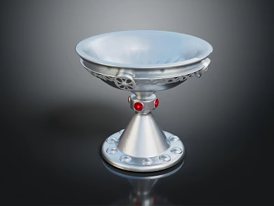Elegant Silver Bowl Shaped Household Item With Intricate Carving And Red Gemstone Base 3d model