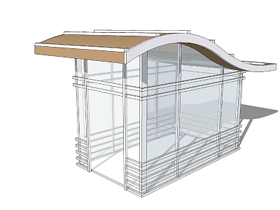 Modern Transparent Glass Shelter With Curved Roof Brown Awning And Metal Frame Design 3d model