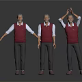 Three Elderly Men In Red Vests White Shirts Dark Pants Brown Shoes Performing Different Movements