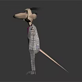Stylized Animated Character With Exaggerated Facial Features Wearing Gray Suit And Purple Shirt Arms Outstretched