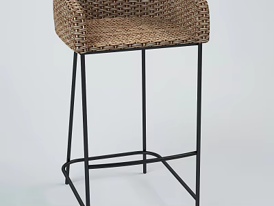 Woven Bar Stool with Seat Backrest and Black Metal Frame Design 3d model