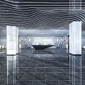 Modern Front Desk Reception Area With Stylish Ceiling Design And Seating 3d model