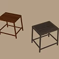 Two Wooden Square Stools With Different Tone Tabletop And Sturdy Frame Design 3d model
