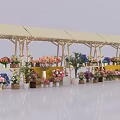 Colorful Bonsai Potted Plants Display At Garden Market With Canopy Stall