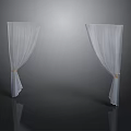 White Lightweight Curtains With Decorative Tiebacks For Home Window Decoration 3d model
