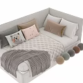 Cozy Kids Bed With Soft Pillows Checkered Blanket And Neutral Tones