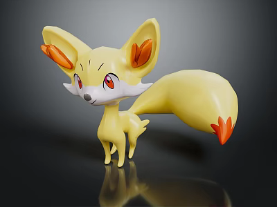 Yellow Fox Game Movie Character With Big Ears Red Eyes And Orange Tail Tip 3d model