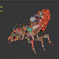 Red Mechanical Ant Character Design With Block Structure And Digital Art 3d model