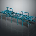 Blue Wooden Bridge Model Featuring Slatted Planks Railings And Support Legs
