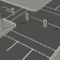 Traffic Lights At Road Intersection With White Markings And Black Background