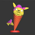 Fun Pikachu Shaped Ice Cream With Yellow Head Purple Decorations Orange Cone And Red Base