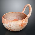 Rustic Ceramic Bowl With Curved Handle And Orange White Distressed Texture 3d model