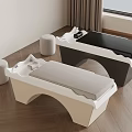 Modern Cream And Black Massage Tables With Round Stools Near Window And Curtain