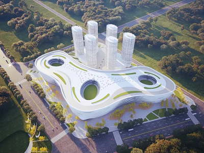 Modern Urban Aerial Planning With High Rise Buildings Circular Layout Green Spaces And Road Network 3d model