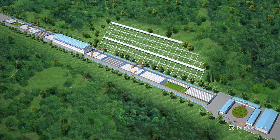 Modern Highway Road Facilities With Solar Panels Green Landscaping And Service Buildings 3d model 