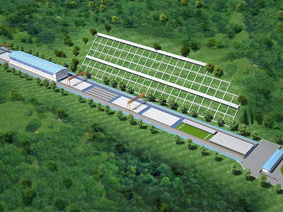 Modern Highway Road Facilities With Solar Panels Green Landscaping And Service Buildings 3d model