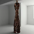 Dark Brown Wooden Column With Intricate Carved Patterns And Ornate Crown Top