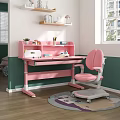 Pink Kids Desk With Ergonomic Chair And Stationery Storage In Children Room