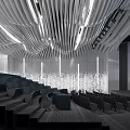 Modern Auditorium Interior With Stepped Seats Ceiling Lights And Large Projection Screen 3d model