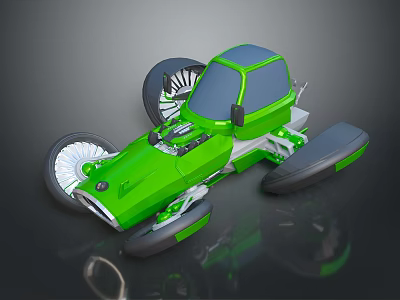Green Futuristic Concept Car With Large Wheels Tinted Windows And Sleek Design 3d model