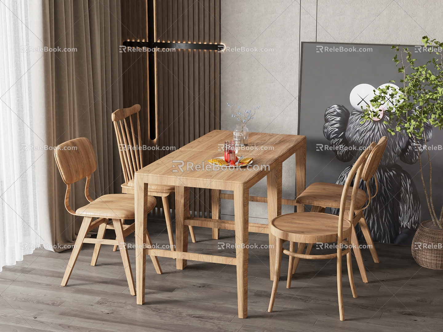 Modern Dining Table and Chair Combination 3d model