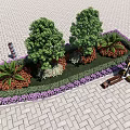 Decorative Flower Bed And Planters With Green Trees Colorful Flowers And Paved Ground