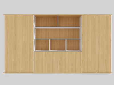 Modern Wooden File Cabinet With Closed Doors And Open Storage Shelves 3d model