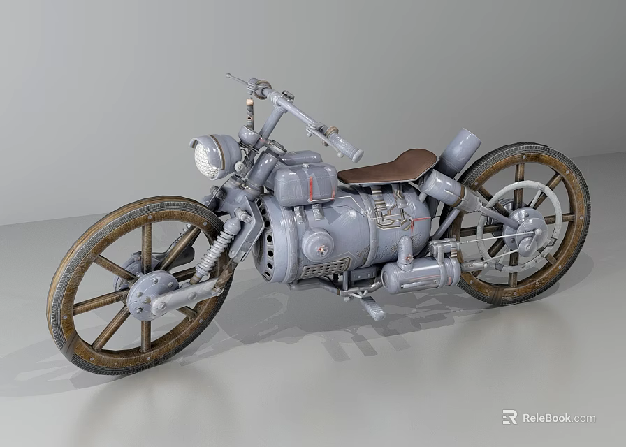 Vintage Motorcycle Featuring Classic Design Metal Body Spoked Wheels Brown Seat and Mechanical Details 3d model 