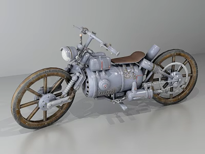 Vintage Motorcycle Featuring Classic Design Metal Body Spoked Wheels Brown Seat and Mechanical Details 3d model