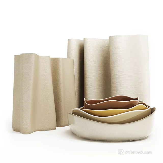 Ivory White Ceramic Vases With Layered Bowl Shaped Decor And Modern Design 3d model 