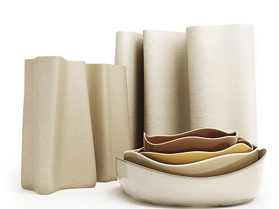 Ivory White Ceramic Vases With Layered Bowl Shaped Decor And Modern Design 3d model