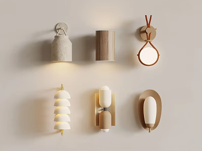 Modern Minimalist Wall Lamps With Various Designs Wooden Rope And White Shades 3d model