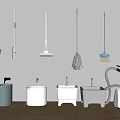 Household Cleaning Tools Collection With Wall Mounted Mops Brooms Buckets And Vacuum Cleaner